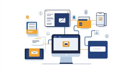 Fototapeta premium Document management system concept, software system for managing documents, information, organization. stores, searches, shares, controls data access, boosting efficiency and reducing data loss risks.
