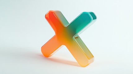 Obraz premium A radiant 3D plus sign icon in vibrant gradient colors, blending orange and green tones with glossy details, floating on white