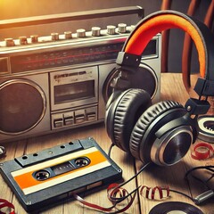 Cassette Player with Headphones A Walkman playing a mixtape with