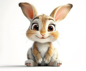 Adorable cartoon bunny rabbit sitting, white background.