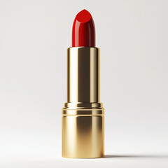 luxurious gold lipstick tube with vibrant red lipstick bullet, displayed on clean white background, exuding elegance and sophistication