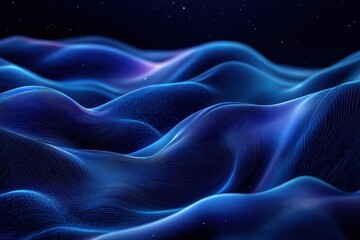 Obraz premium Abstract Blue Waves, digital art, serene, night sky, futuristic landscape