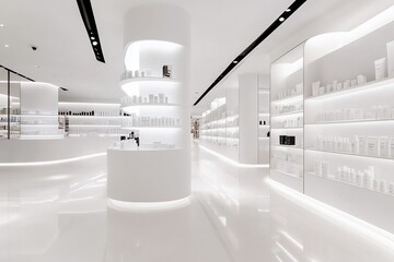 Modern skincare retail space with sleek design.