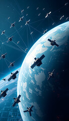 Earth With Satellites, Showing Global Connectivity and Technological Advancement, Perfect for technology, communications and space travel