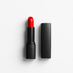 Obraz premium vibrant red lipstick in elegant black case, displayed on clean white background, exuding sophistication and beauty