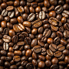 Fototapeta premium Assorted coffee beans, including light roasted and dark roasted varieties, arranged in a textured background 