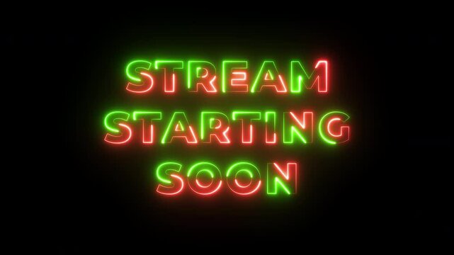 Stream starting soon neon text animation suitable for video live streaming on transparent background. Vice City neon text effect Seamless looping video.