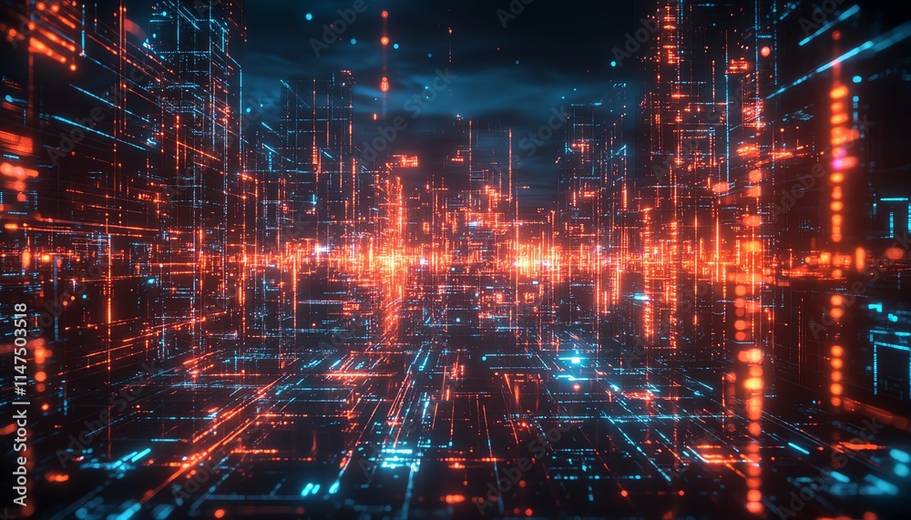 Poster a glowing neural brain connected to a vast data hub, featuring dynamic generative ai visuals, hologr