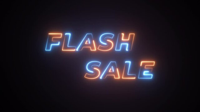 Flash sale Neon Text advertisement promo animation video with dark background . High-quality 4K footage