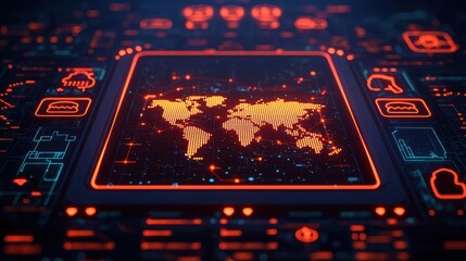 Obraz premium Digital World Map Design with Futuristic Technology Elements