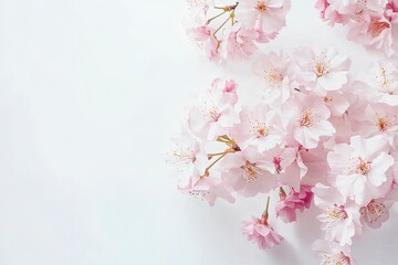 Pink cherry blossom on white background, isolated Sakura tree branch 