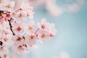 Obraz premium Pink cherry blossom on white background, isolated Sakura tree branch 