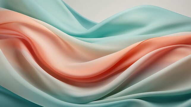 Abstract Waves in Mint, Orange, and Cream Gradient Colors.Softness. Elegance. Dynamic balance. Textile-inspired design, smooth gradient background, abstract texture for branding or decor.