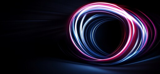 Abstract light trails creating a dynamic circular pattern.