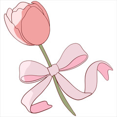 Single Pink Tulip with Ribbon Bow