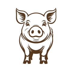 Brown icon of Pig isolated on a transparent background Minimalist flat icon, vector logo style sign clipart on a no background png