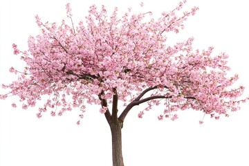 Fototapeta premium Blooming pink cherry tree isolated on white background.