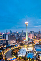 Obraz premium TV Tower and Urban Skyline Night Scene in Chengdu, Sichuan Province, China