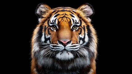 Fototapeta premium Majestic tiger portrait against a black background.