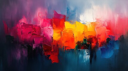 Abstract impasto painting; vibrant colors, bold strokes.