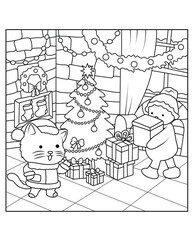 Cozy and cute christmas coloring page for kids, teens and  adults