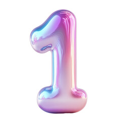 Bubble-style number 1 with a soft pink gradient, featuring puffy 3D effect isolated on white
