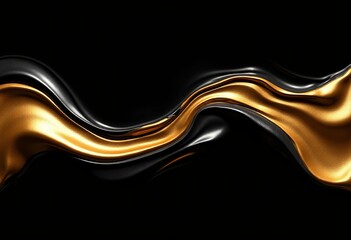 Dynamic Movement of Liquid Gold Blending with Glossy Black: Captivating Visuals on a Dark Canvas
