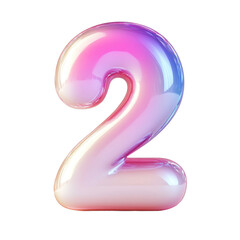 Bubble-style number 2 with a soft pink gradient, featuring puffy 3D effect isolated on white
