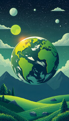 Fototapeta premium Green planet concept illustration, pop art, with white tones