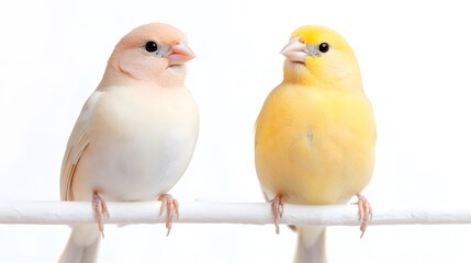Fototapeta premium Two canaries, one yellow and one slightly darker, Generative AI 