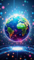 Networked Earth with Light Streaks, Symbolizing Global Connections and Technological Advancement, Ideal for Digital Communication, Internet, and Networking Themes