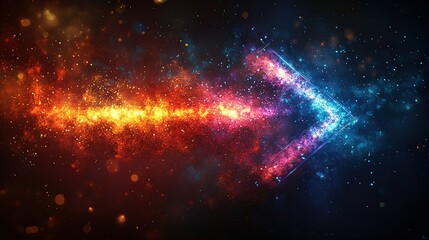 Obraz premium Fiery and icy arrow pointing right, cosmic background.