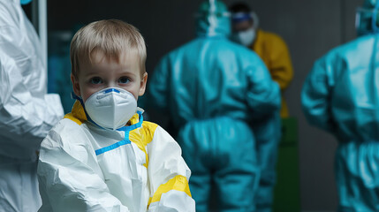 Pediatric hospital ward featuring dedicated medical professionals in protective gear, emphasizing compassionate care and safety in healthcare environments.