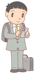 ビジネスマンのイラスト - 会社員・サラリーマン・男子社員・スマホ操作・ビジネススーツ