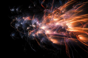 Abstract fiery light trails in a dark background