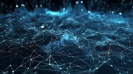 Obraz premium Abstract blue network connection, digital data flow, glowing particles.