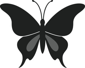 Butterfly hovering with fluttering wings, silhouette in flat vector design with dynamic posture