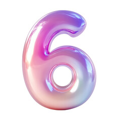 Bubble-style number 6 with a soft pink gradient, featuring puffy 3D effect isolated on white..