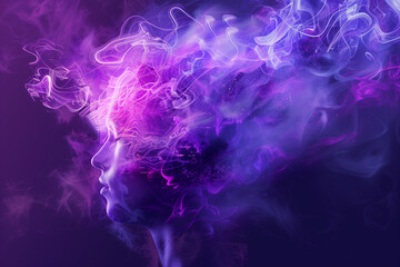 Epilepsy awareness concept. Purple human face with copy space, epilepsy or seizure disorder. Epilepsy awareness concept.	