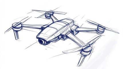 Fototapeta premium A hand-drawn sketch of a drone with four propellers and a camera in the front.