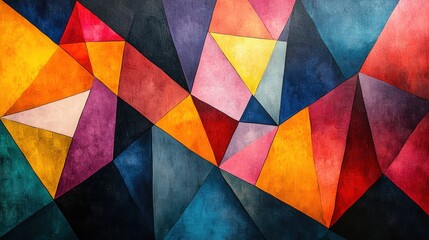 Abstract colorful geometric triangular painting.