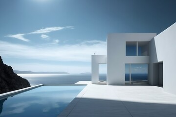 Modern white house with infinity pool overlooking ocean. (3)