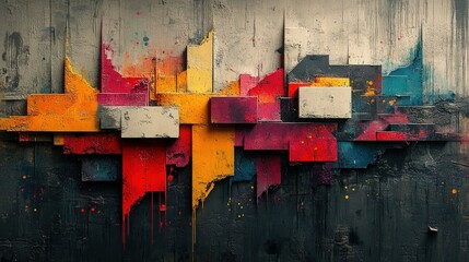 Abstract colorful blocks, textured grunge art.