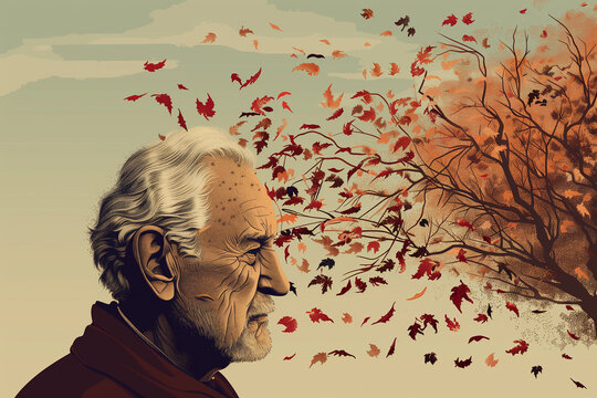 Elderly Man with Alzheimer's disease or dementia. Concept of old age, memory loss, dementia, and Alzheimer's.