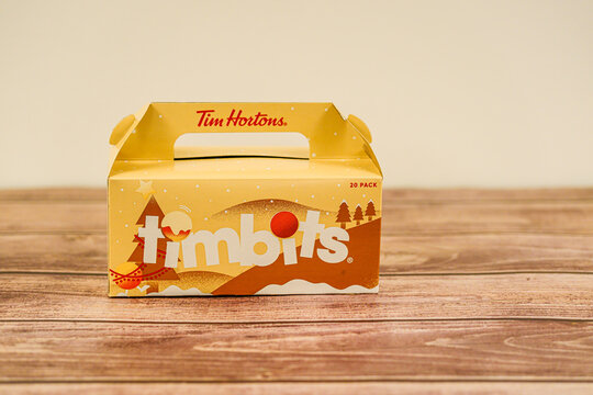 December 6 2024 - Calgary Alberta Canada - Tim Hortons Timbits box