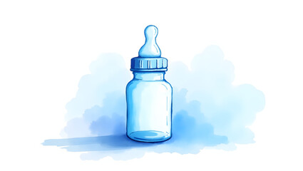 dreamy blue watercolor baby bottle  for an infant newborn on white background for a baby shower its a boy gender reveal party