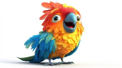 Colorful Cartoon Parrot Character with Bright Feathers and Smile