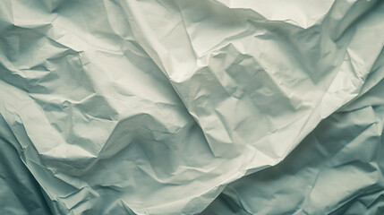 Fototapeta premium Crumpled light blue paper creating an abstract texture in soft lighting. 