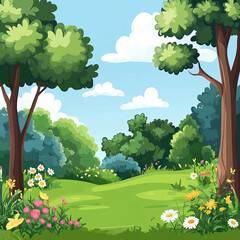 landscape with trees and flowers