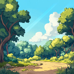 landscape with trees and flowers